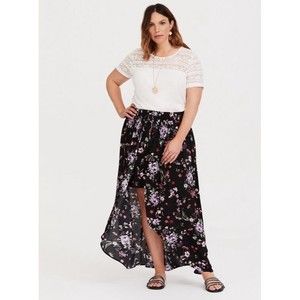 Torrid Black Floral Gauze Overskirt Short Plus Size 2 (2X 18-20) Pull On  Maxi
